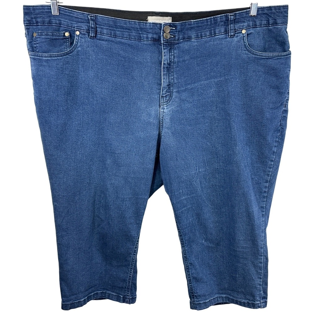 Woman Within Plus Size 30W Capri Jeans Blue Denim Elastic Waist Cropped 1174